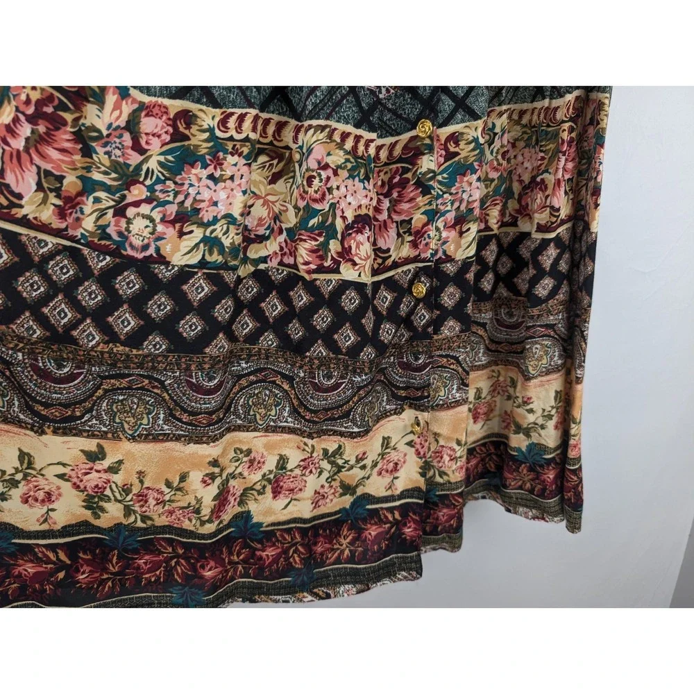 Vintage 90s Floral Paisley Patchwork Maxi Skirt Size S Button Cottage Hippie Y2K